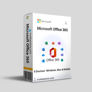 "Microsoft Office 365 software box packaging with key features and branding."